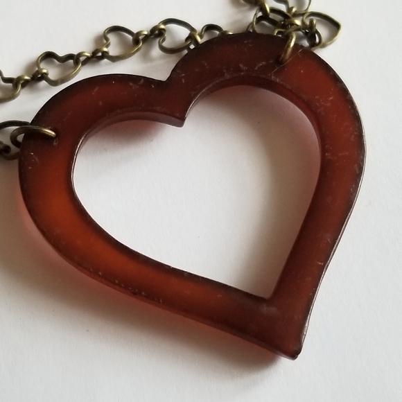Relisted -Open heart necklace brown bronze tone heart links chain long - Picture 6 of 15